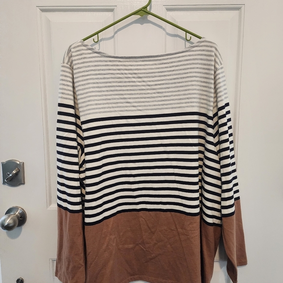 Talbots Beige and White Striped Knit Top - Picture 2 of 3